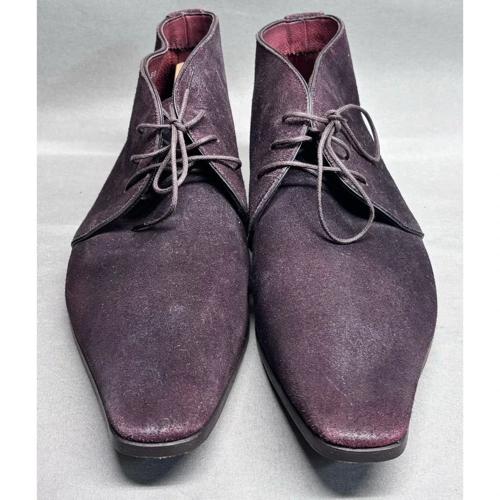 Santoni Suede Chukka Boots Burgundy Brown Italy Size 8.5 Luxury Made In Italy